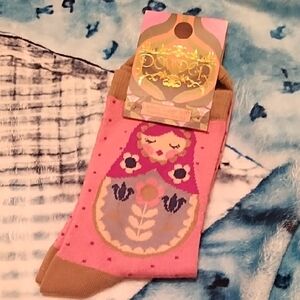 Powder Pink and Tan Matryoshka Socks